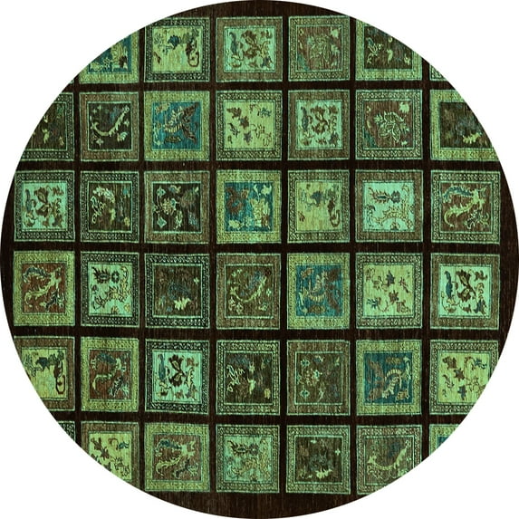 Ahgly Company Indoor Round Abstract Turquoise Blue Modern Area Rugs, 6' Round