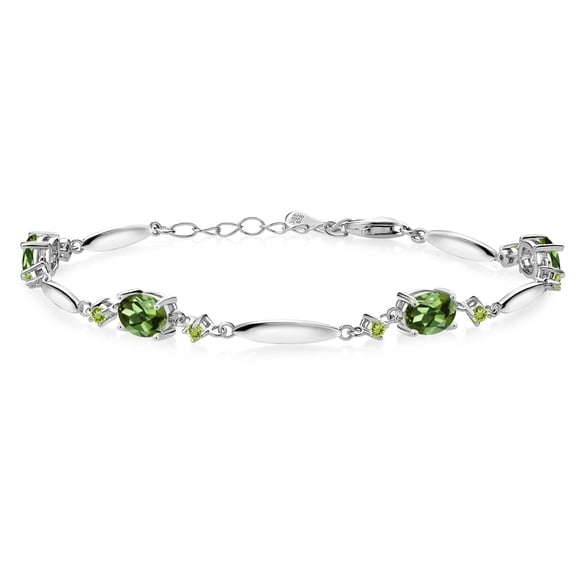 Gem Stone King 925 Sterling Silver Green Tourmaline and Green Peridot Tennis Bracelet for Women | 3.20 Cttw | Gemstone October Birthstone | Oval 7X5MM | 6 inch   1 inch Extender
