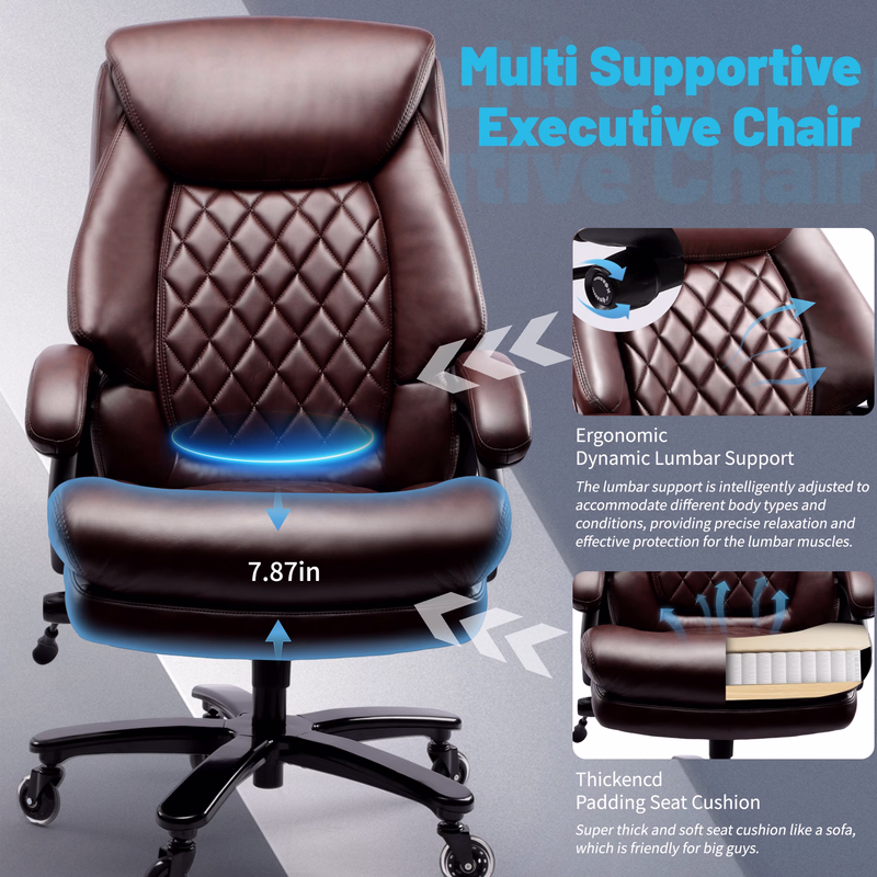 Qusaphy 800LBS Big and Tall Executive Office Chair, PU Leather Ergonomic Desk Chair with Adjustable Backrest and Thick Padded Cushion, Heavy Duty Chair for Home or Office Black