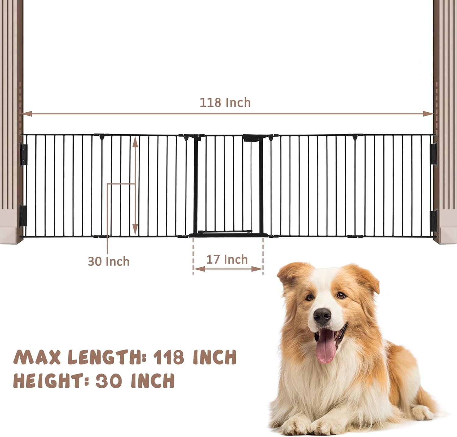Blotout 118'' Wide Fireplace Safety Fence, Metal Baby Gate with Door, Safety Fence for Baby/Pets/Dogs, 5-Panel