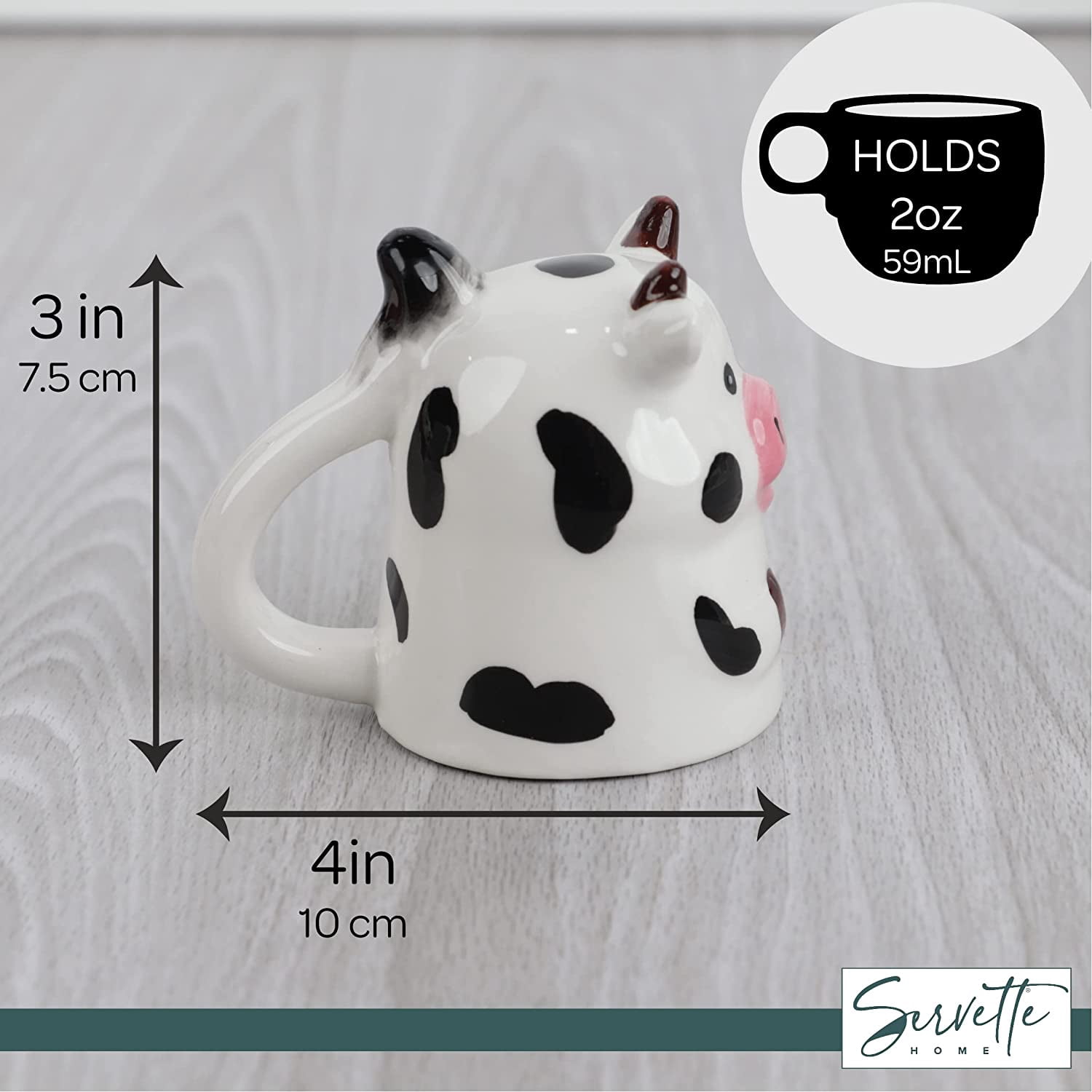 Servette Home Ceramic Cute Upside Down Espresso Mini Coffee Mug Set of 3-Cow