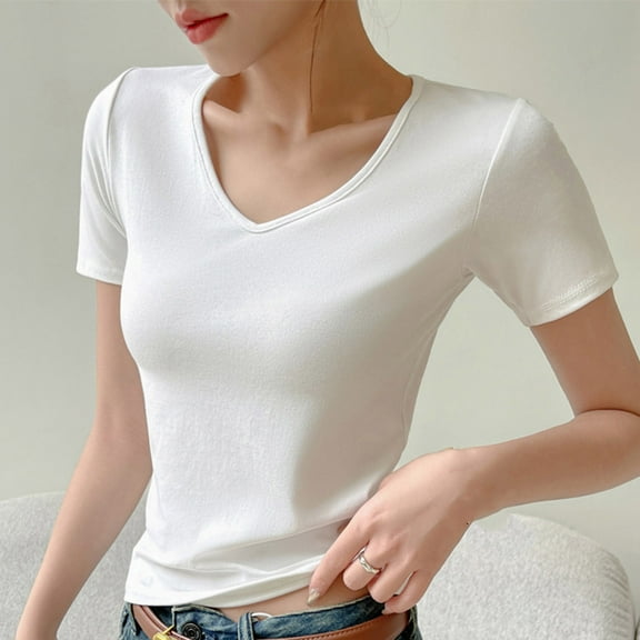 lmcalzta Womens T Shirt V Neck Summer Pajama Soft Comfy Underwear Lightweight Basic Tees Solid Blouses