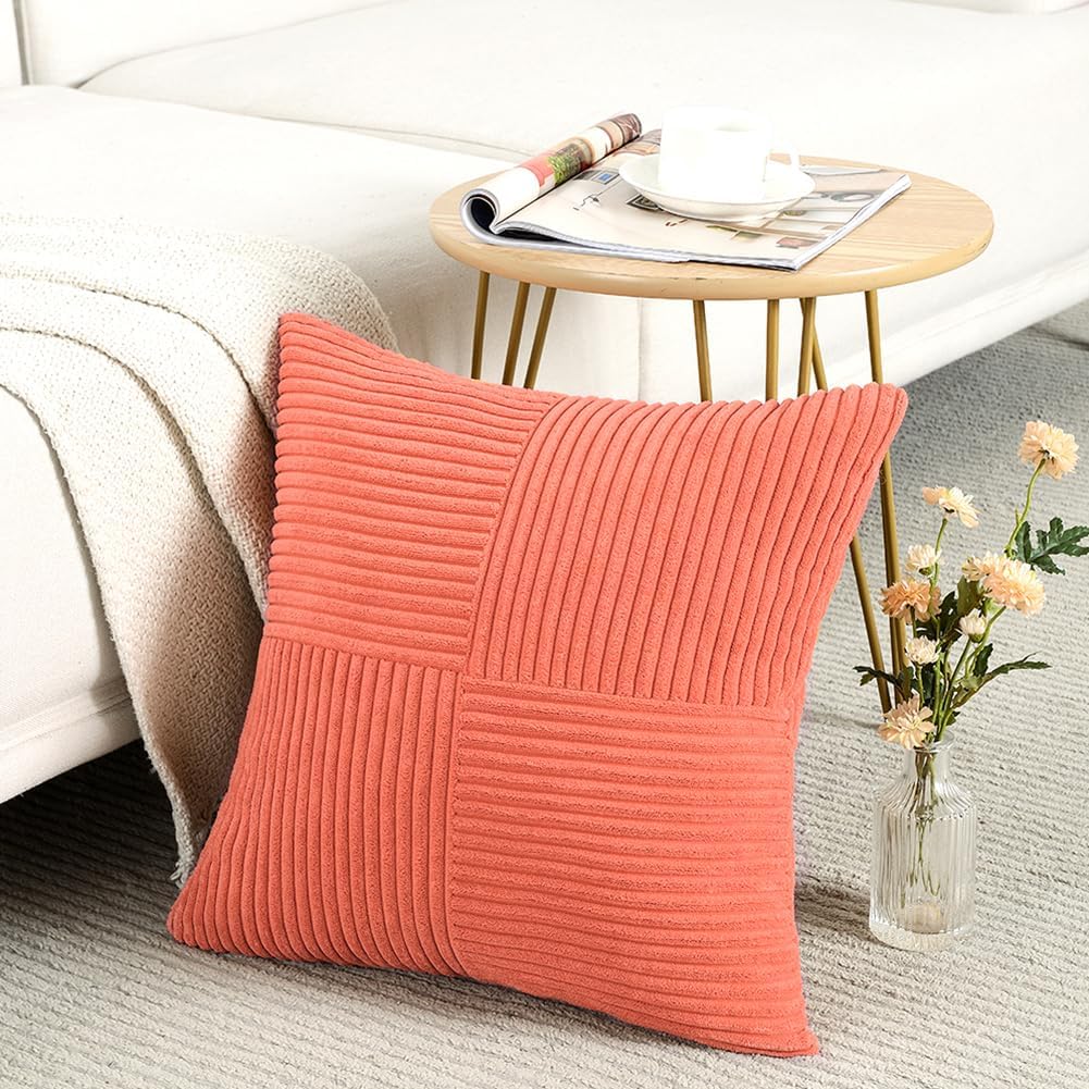 2 Packs Decorative Throw Pillow Covers for Living Room Couch Bed, Farmhouse Boho Home Decor, Soft Corss Corduroy Patchwork Textured Square Cushion Case