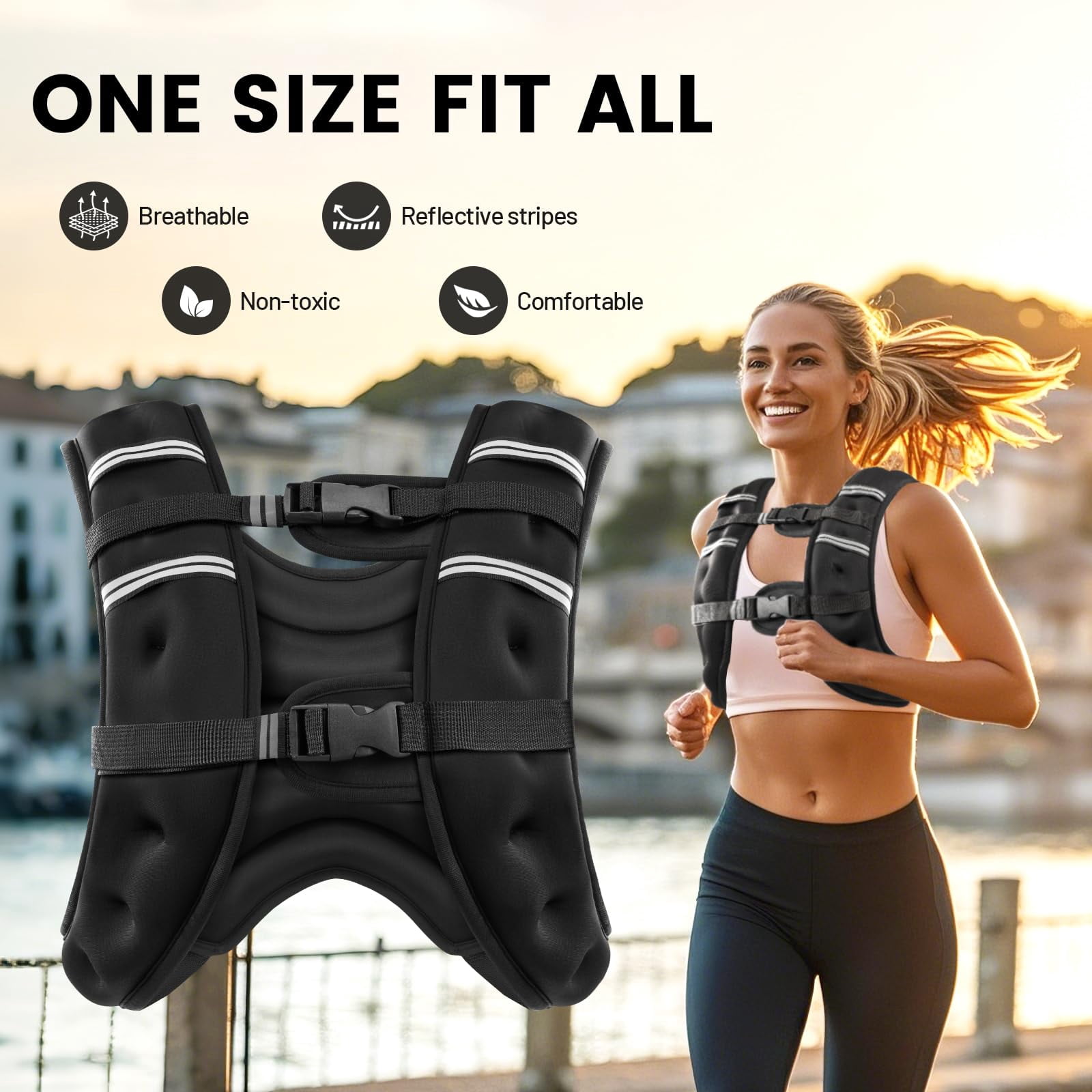Black 10 Lbs Weighted Vest for Walking Running Jogging Strength Training