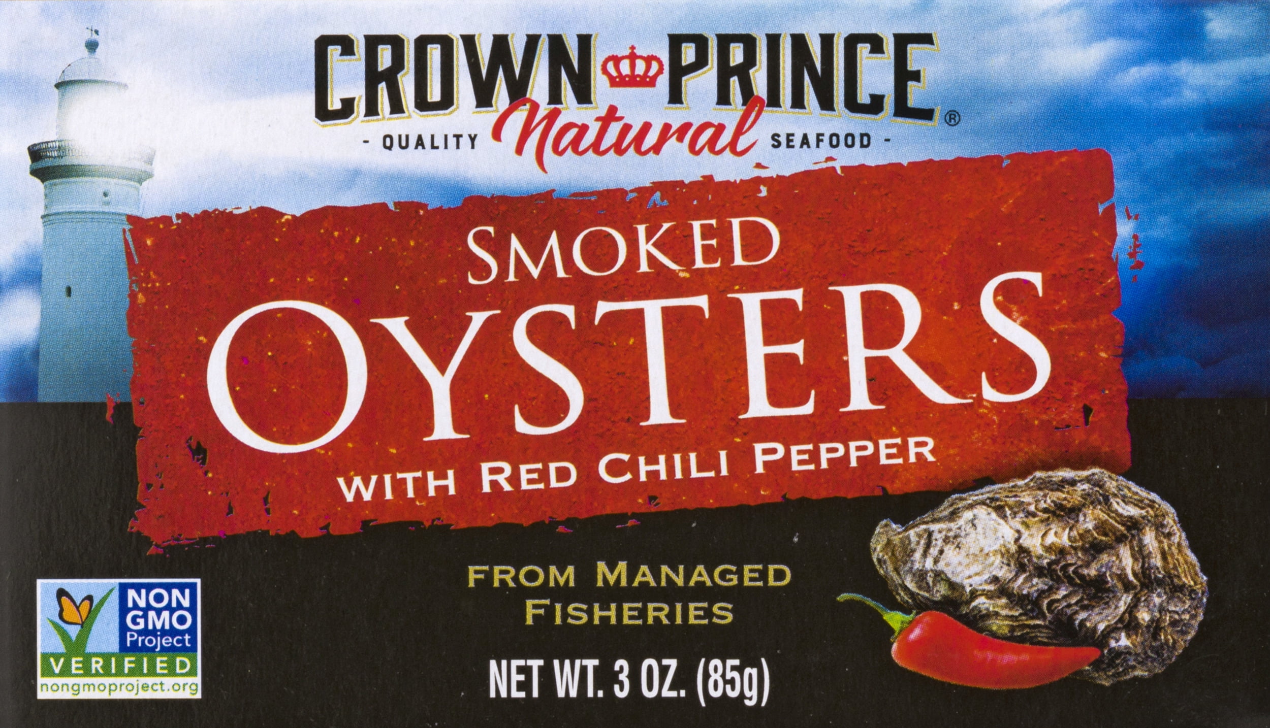 (3 pack) Crown Prince Natural Smoked Oysters with Red Chili Pepper, 3 oz Can