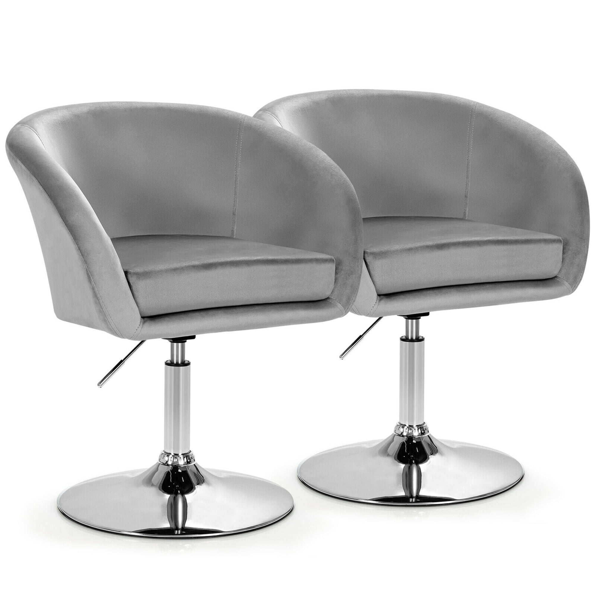 Gymax Ensemble de 2 Chaises Modernes en Velours Tabouret de Bar à Hauteur Réglable Pivotant à 360° Gris