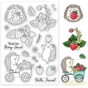 1Sheet Animals and Fruit Clear Stamp Hedgehog and Strawberry Transparent Silicone Stamp for Scrapbook Journal Card Making