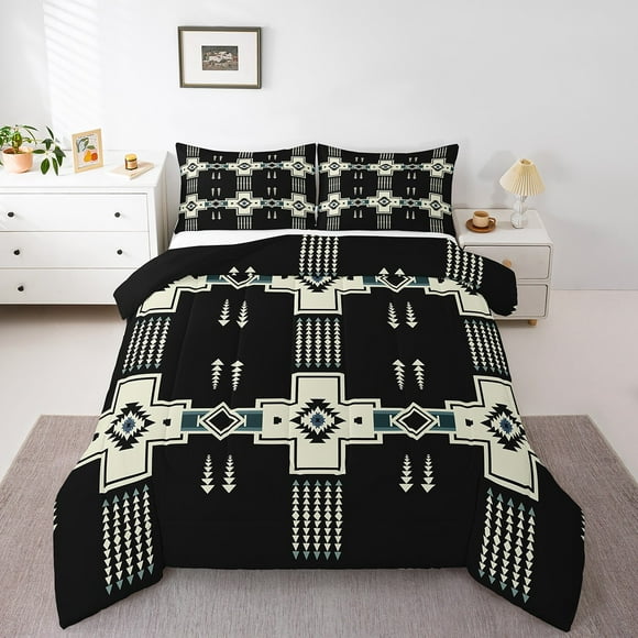 Geometric Aztec Comforter Set Boho Western Bedding Sets Full,Tribal Arrow Bed Set Indian Tribe Geometry Diamond Triangle Duvet Set