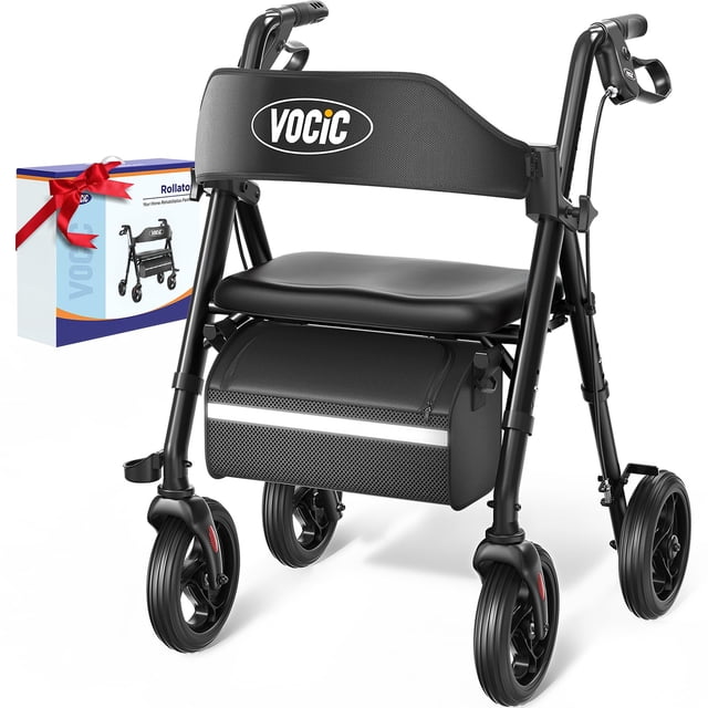 Andadores para personas mayores, andador Z21 con asiento que soporta 169 kg, ruedas grandes de 20 cm para todo terreno, asiento ergonómico en arco y respaldo ultraligero de 15 cm, andador plegable, do