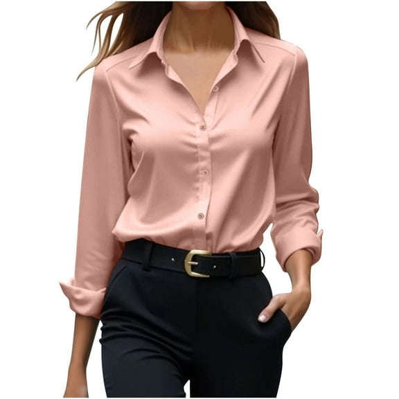 Womens Long Sleeve T Shirts Womens Tops Trendy 2025 Women Solid Spring/Fall Temperament Satin Lapel Top Shirt My Items My Order