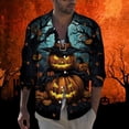 thumbnail image 2 of Mens Shirts Casual 3D Halloween Printing Long Sleeve Button Down Lapel Dress Blouse Outdoor Comfortable Loose Fall Tops Dark Blue XXXL, 2 of 5
