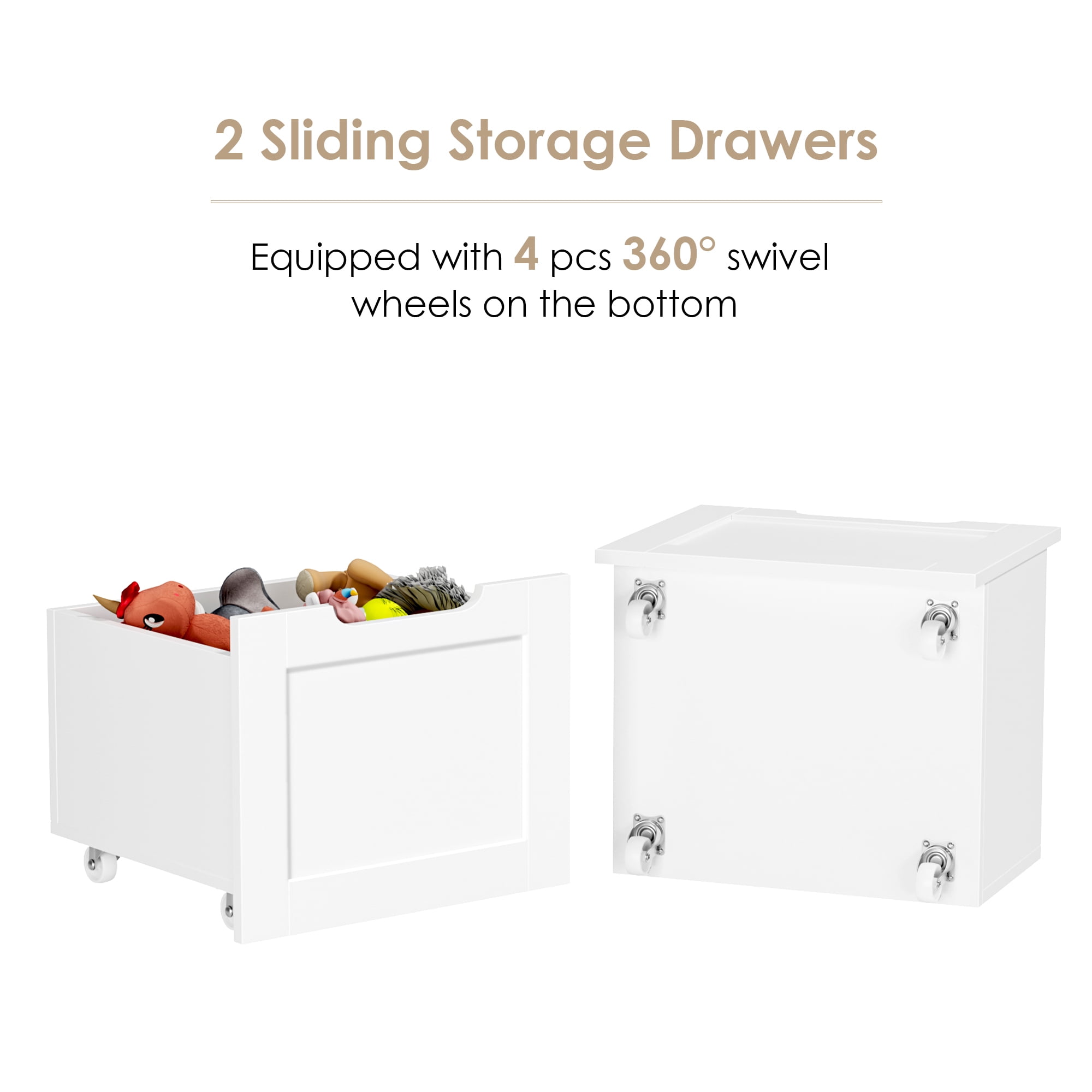 Homfa 4 Doors Kids Bookcase with 3 Tier Book Racks & 2 Mobile Drawers, 4 Cube Bookshelves Toy Storage Organizer for Playroom Kids Room, White