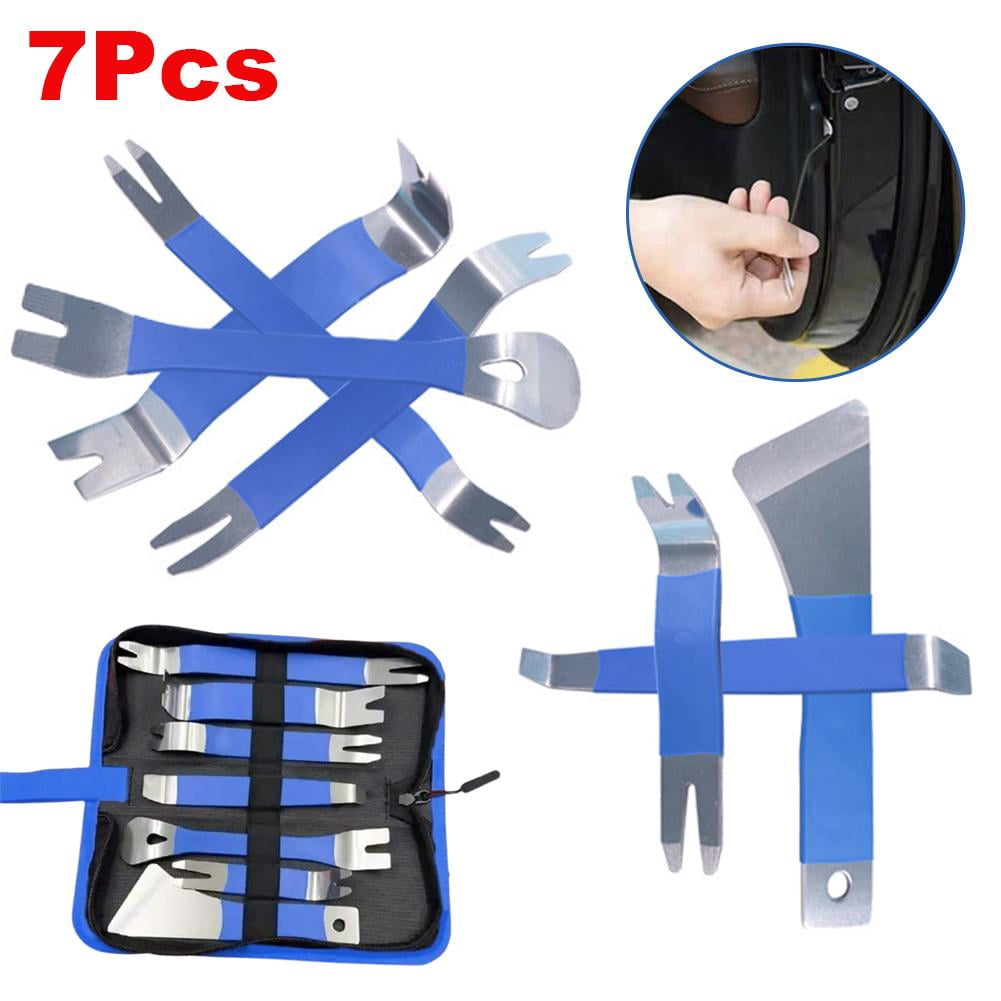 7Pcs Auto Trim Removal Tool Kit,Steel Car Repair Pry Plate Tools,Auto Fastener Remover Set for Panel, Audio, Dashboards, Window, Clip and Upholstery Removal
