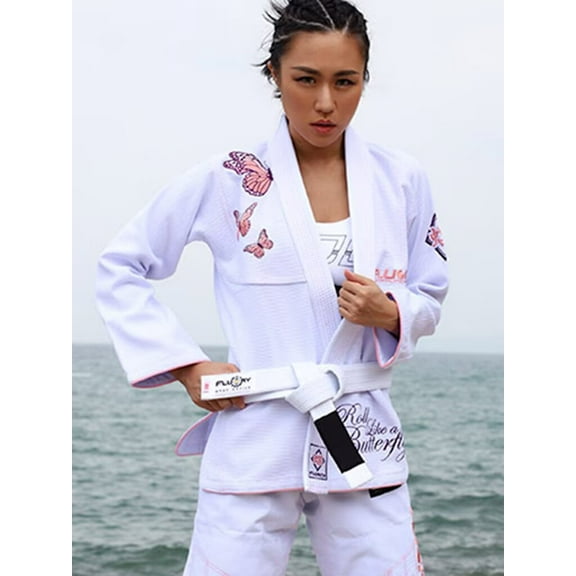 FLUORY Brazilian Jiu-jitsu Belt Professional Jiu-jitsu Suit Judo Belt for Men and Women Adults Butterflies Embroidery