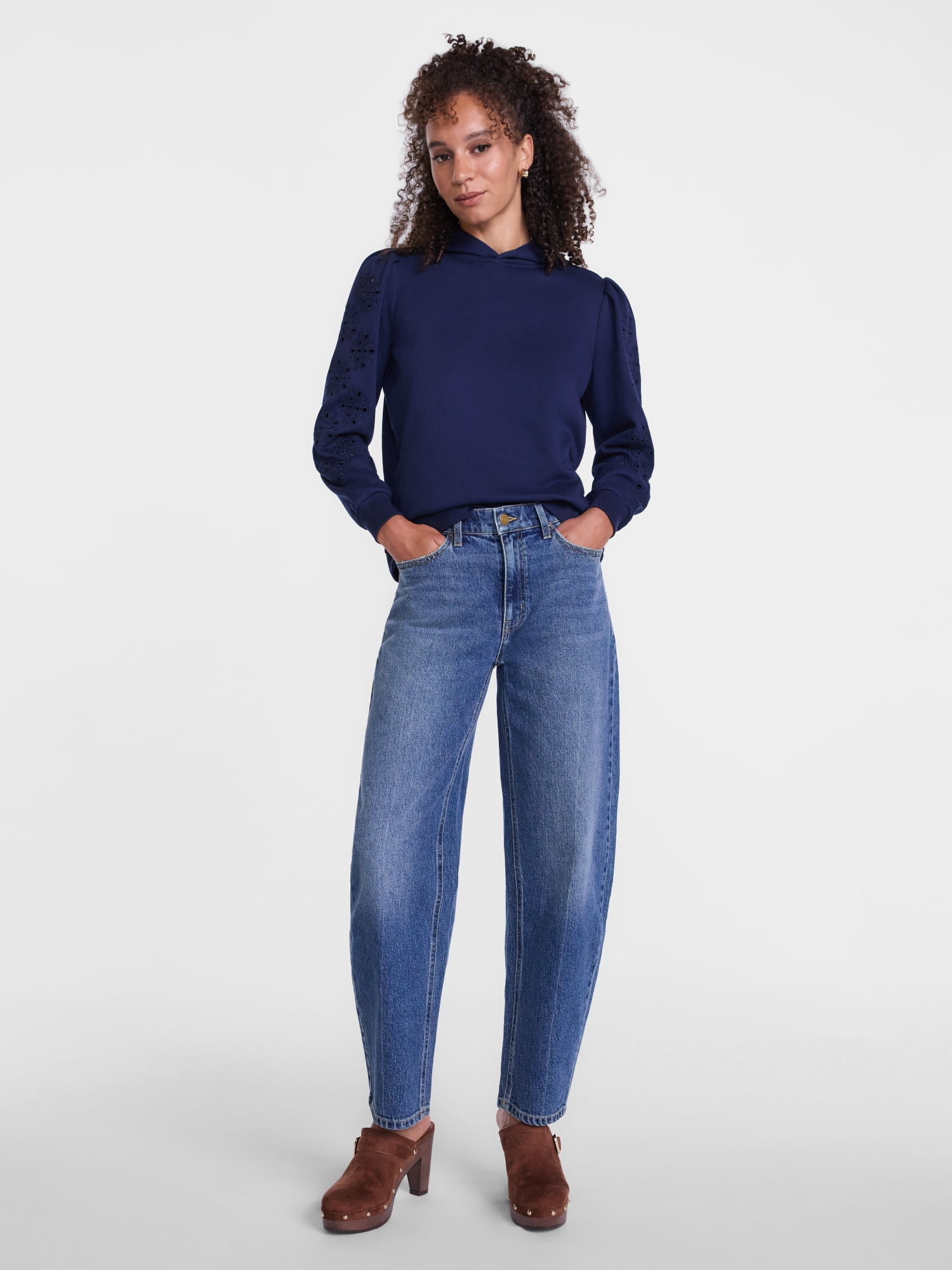 Scenario Women's and Women's Plus Eyelet Hoodie with Long Sleeves, Sizes XS-4X