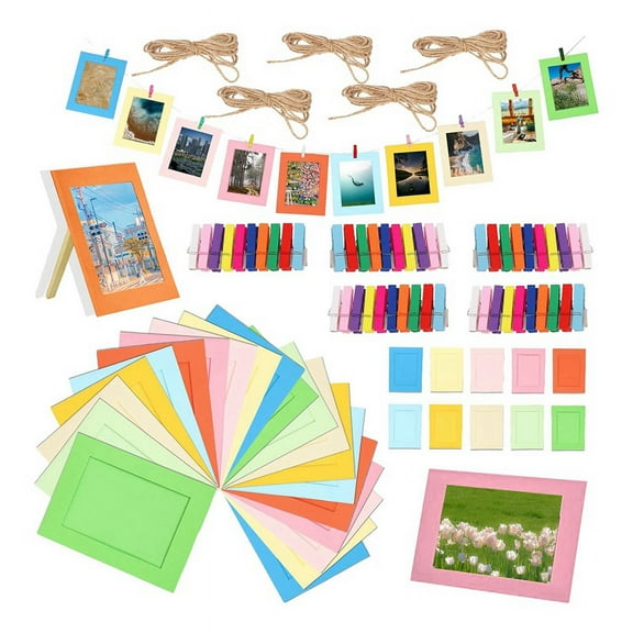 105Pcs 6 Inch Colorful Paper Photo Frames Set for 4 x 6Inch Photo, Hanging Photo Display Frames, Album for Wall Decor