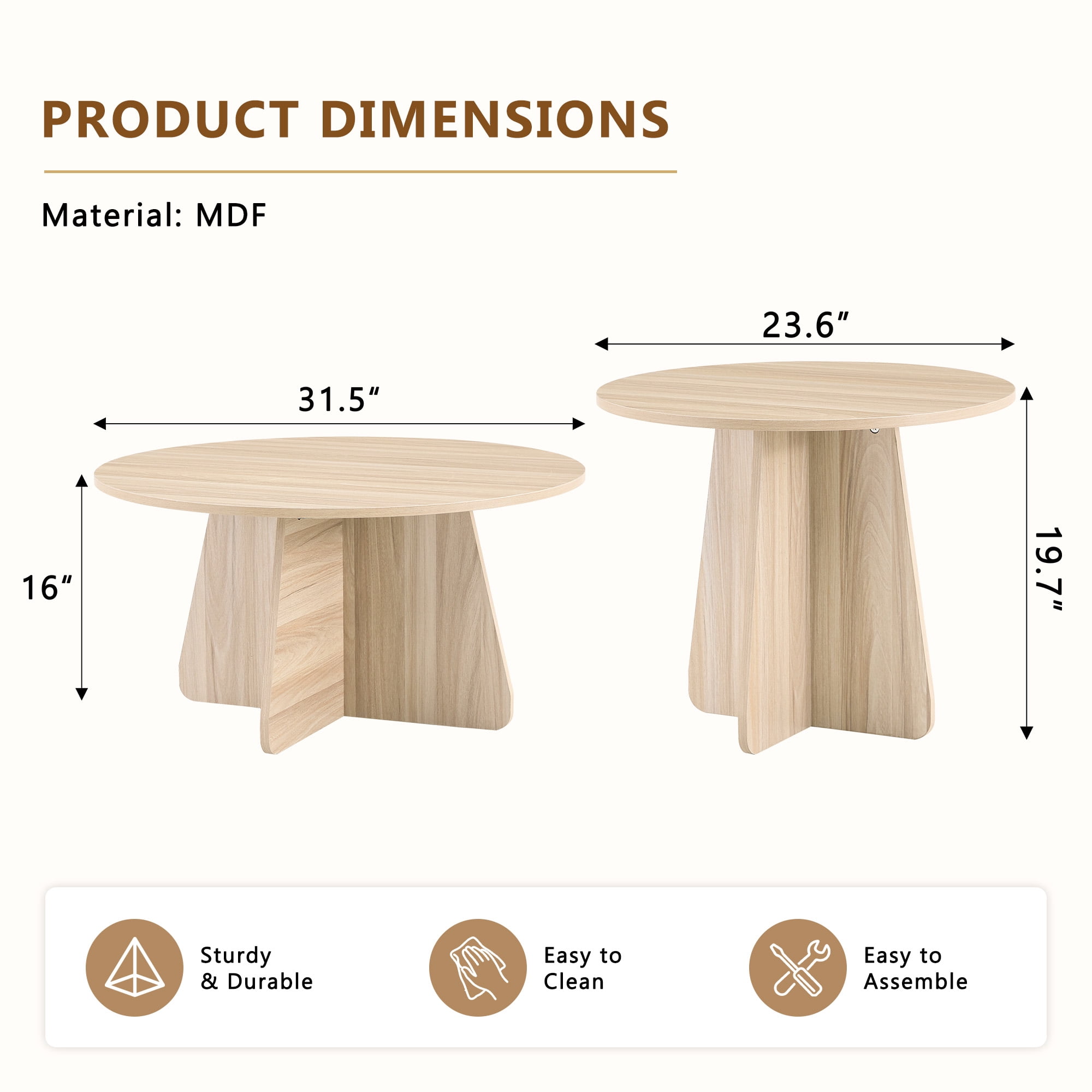 Retro-Style Nesting Coffee Table Set, Available In Walnut Or Natural Wood Finishes, Round Nesting Side Tables With Crisscross Legs, Ideal For Living Rooms And Dining Rooms