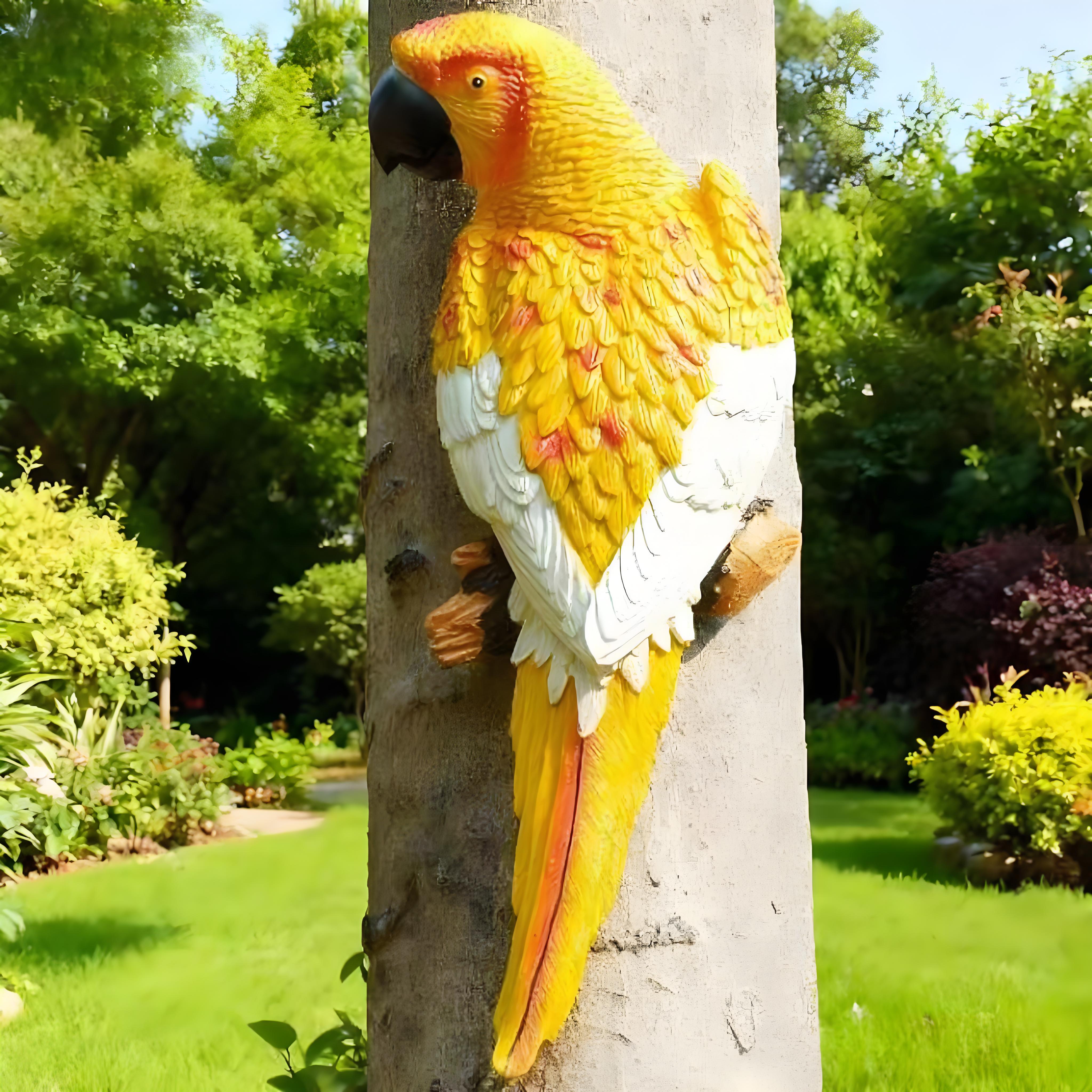 Large Parrot Wall Bird Statue Decor，Outdoor Indoor Figurine Tiki Bar Decorations Tree Sculpture ，Resin Animal Statue For Garden, Terrace, Lawn, Yard
