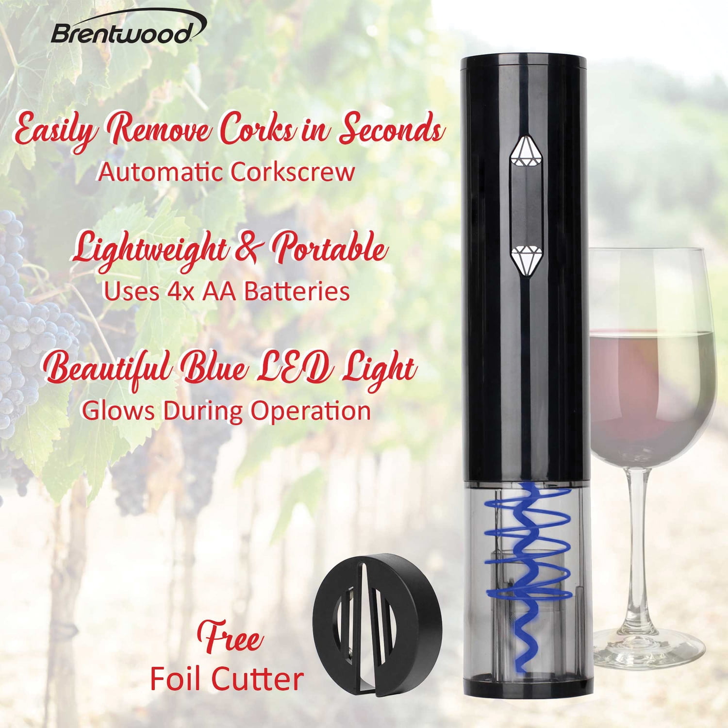 Brentwood Portable Wine Bottle Opener with Foil Cutter