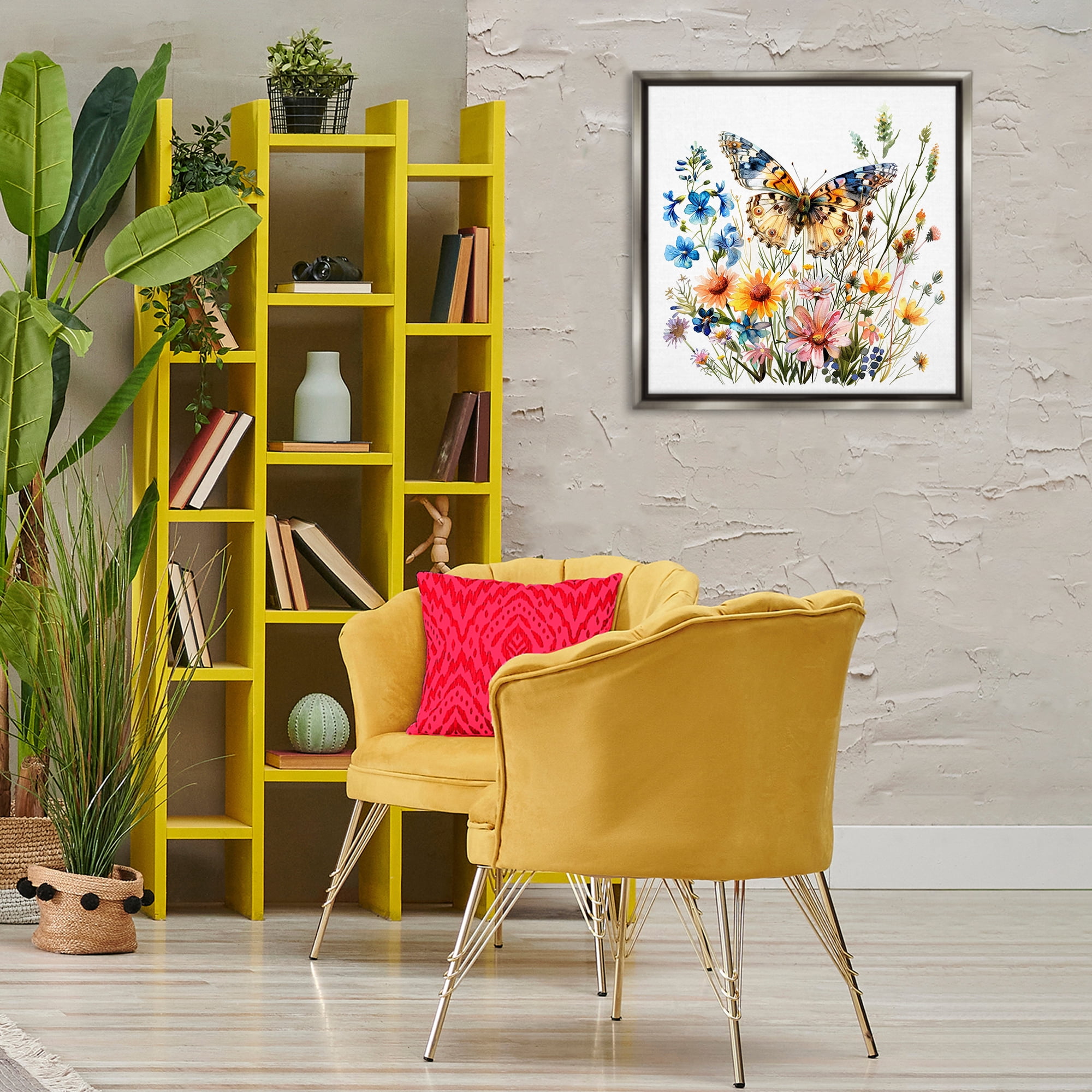 Stupell Industries Spring Butterfly Garden Insects Painting Gray Floater Framed Canvas Art Print Wall Art, 25 x 25