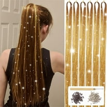 1200 Strands Hair Tinsel Extensions,Silver Glitter Tinsel Hair Extensions Straight Shiny Hair Strands Long Sparkling Hair Extension Fairy Hair Accessories for Girls Kids Women Party,Gold