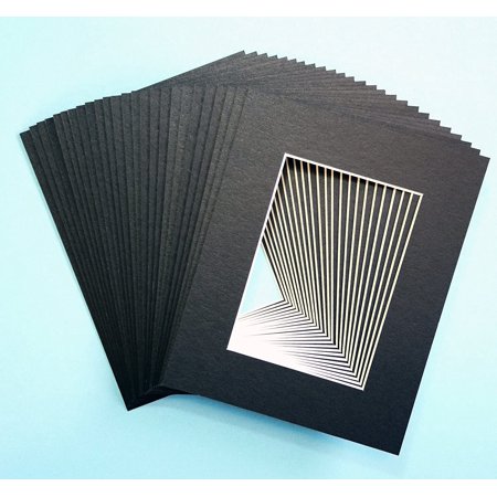 Pack of 25 sets of 8x10 BLACK Picture Mats Mattes Matting for 5x7 Photo + Backing + Bags