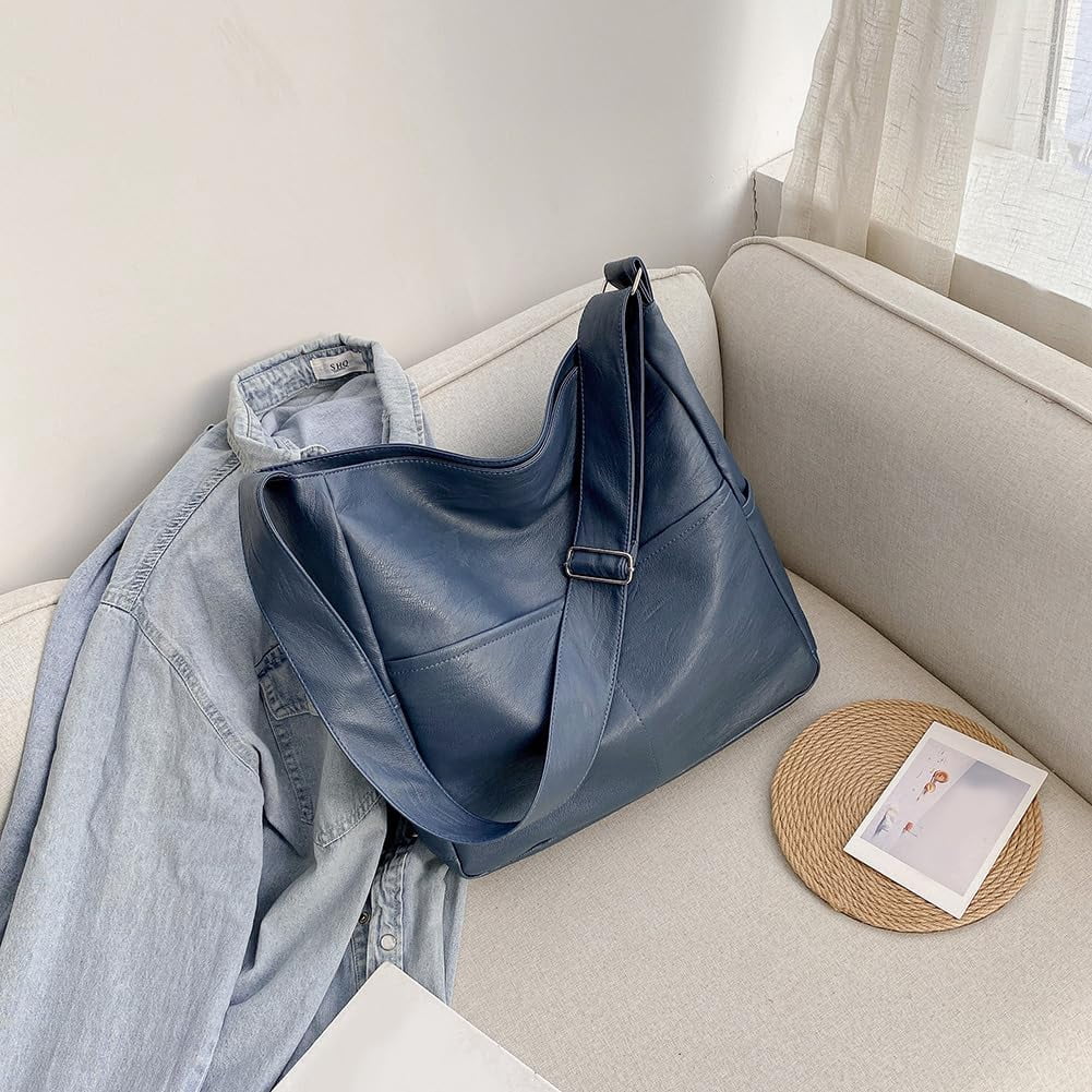 Kukuzhu Faux Leather Tote Bag with Pockets Women Shoulder Bag College Tote Bag Hobo Crossbody Bag for Work Travel