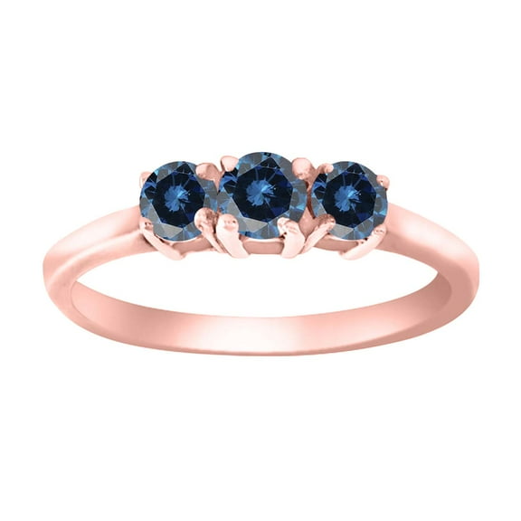 Aonejewelry 0.50 Ct. Ttw Blue Diamond Three Stone Ring In 10K Rose Gold