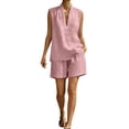 thumbnail image 3 of akafmk 2 Piece Shorts Sets for Women Linen Sleeveless Top and Shorts Loose Summer Casual Outfits, 3 of 7