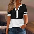 thumbnail image 2 of HomeDM Women's Quarter Zip Short Sleeve Summer Pullover Tops, Crew Neck Stripe Loose Fit Shirts - Black/2XL, 2 of 8
