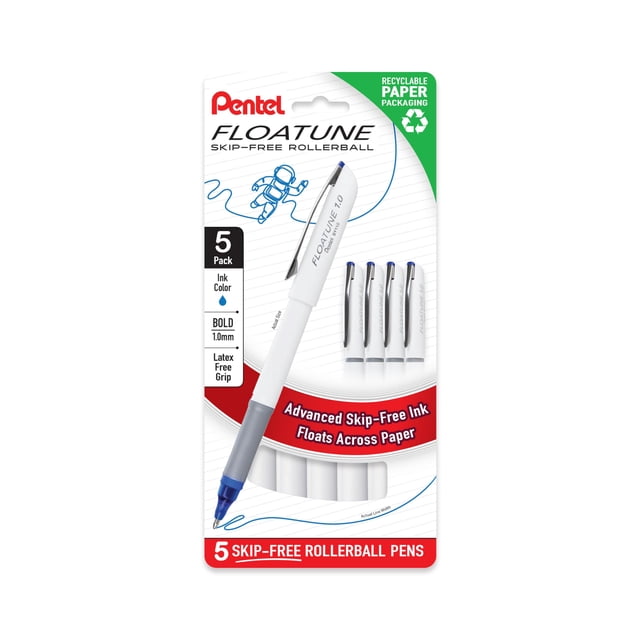 Bolígrafo Rollerball Pentel Floatune Punta Gruesa 1.0 mm Tinta Azul Paquete de 5