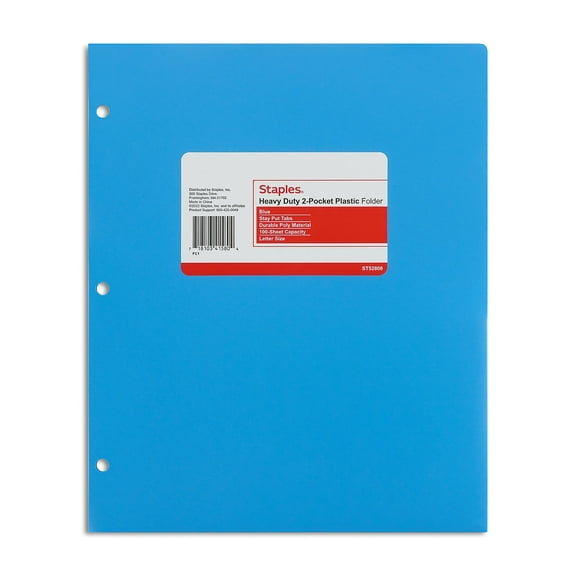 Staples 3-Hole Punched 2-Pocket Portfolios Blue 52808