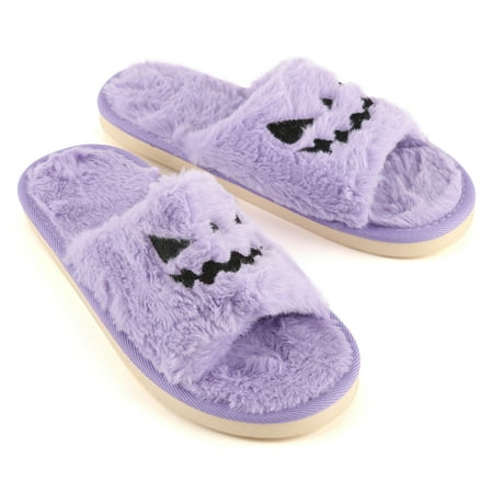 

Juebong Halloween Slippers Soft Plush Cozy Open Toe Women Indoor Or Outdoor Fuzzy Shoes Gifts For Girls Womens Women Purple Size 6