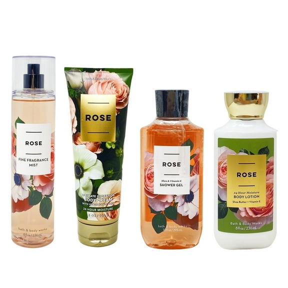 Bath and Body Works Rose 4 Piece Deluxe Gift Set - Includes Fine Fragrance Mist, Ultimate Hydration Body Cream, Shower Gel, and Body Lotion - Full Size