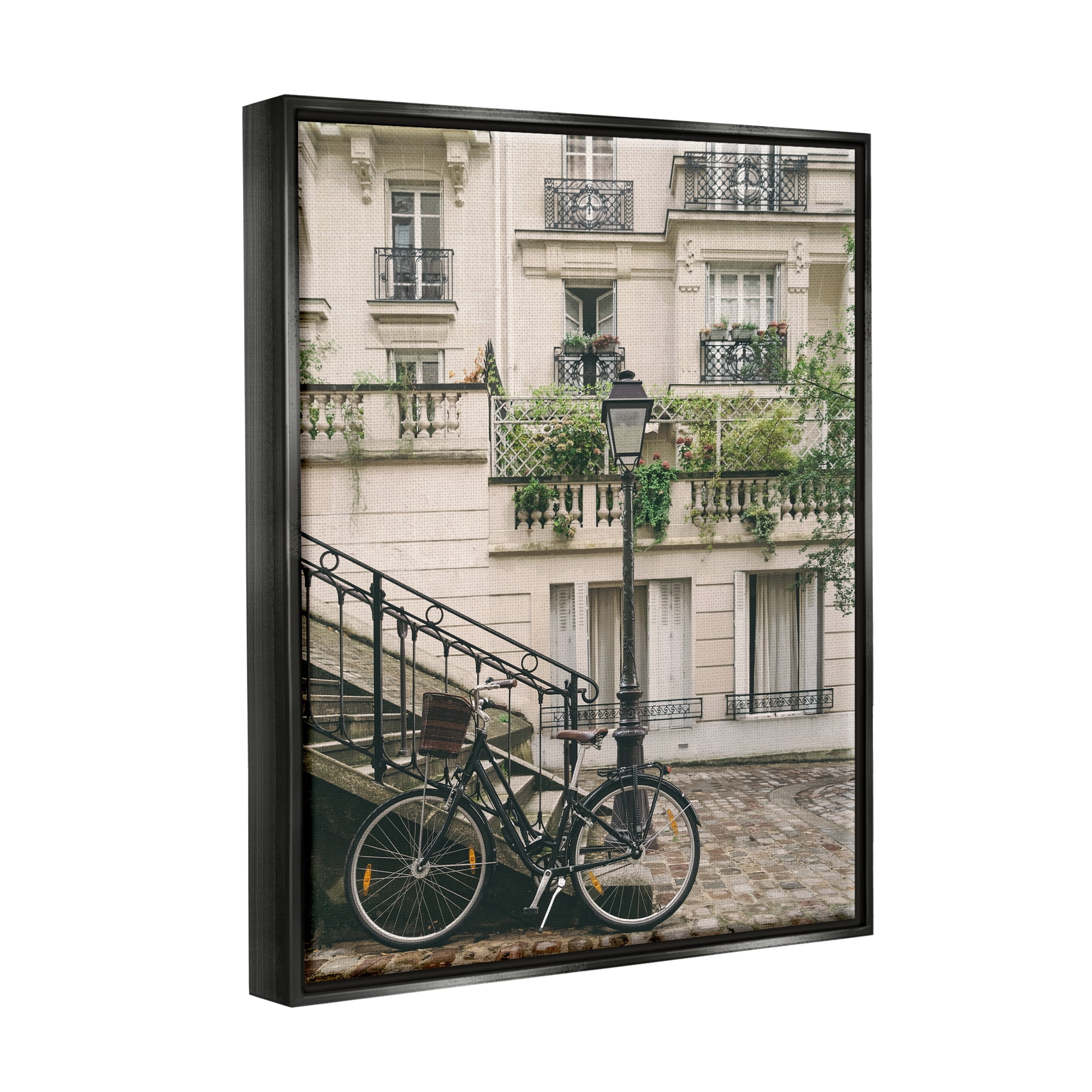 Stupell Industries Bike in Town Photography Travel & Places Photography Black Floater Framed Art Print Wall Art, 25 x 31