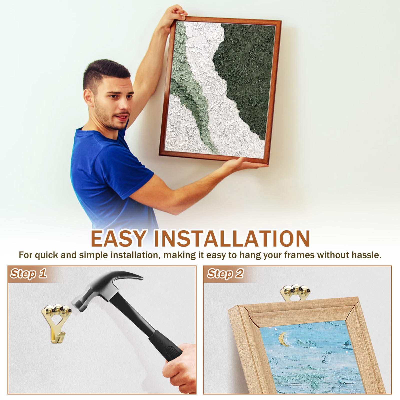 ULTNICE 20Pcs Heavy Duty Picture Hangers with Elegant Golden Finish for Secure Wall Mounting