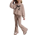thumbnail image 3 of Shadoumai Tween Girls Clothes Color Block Bow Print Top & Wide Leg Sweatpants 2 Piece Spring/Fall Outfit Set Size 7-16, 3 of 5