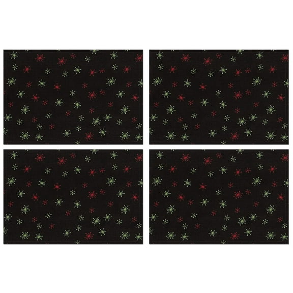 Black Christmas Star Pattern Summer Placemats Table Placemats Set Of 4-Linen Kitchen Washable Placemats Table Mats 11.8"x17.7" Non-Slip Heat Resistant