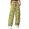 thumbnail image 2 of Pounoo Cargo Pants for Women Elastic Drawstring Waist Multi Pocket Parachute Pants Streetwear Style Durable Functional Loose-Fit Pants Gift, 2 of 6