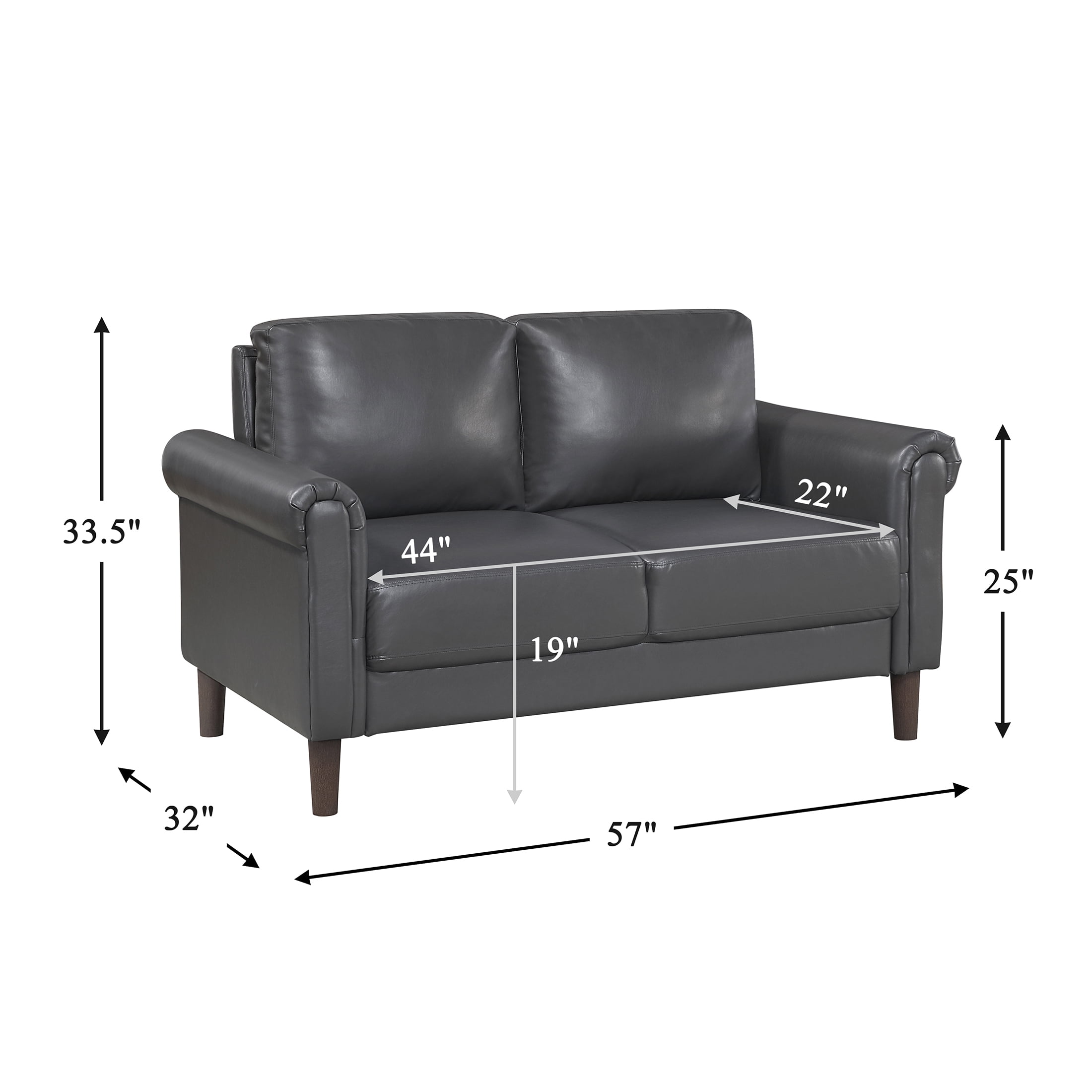 OakvillePark Marlinth Faux Leather Loveseat, Dark Gray