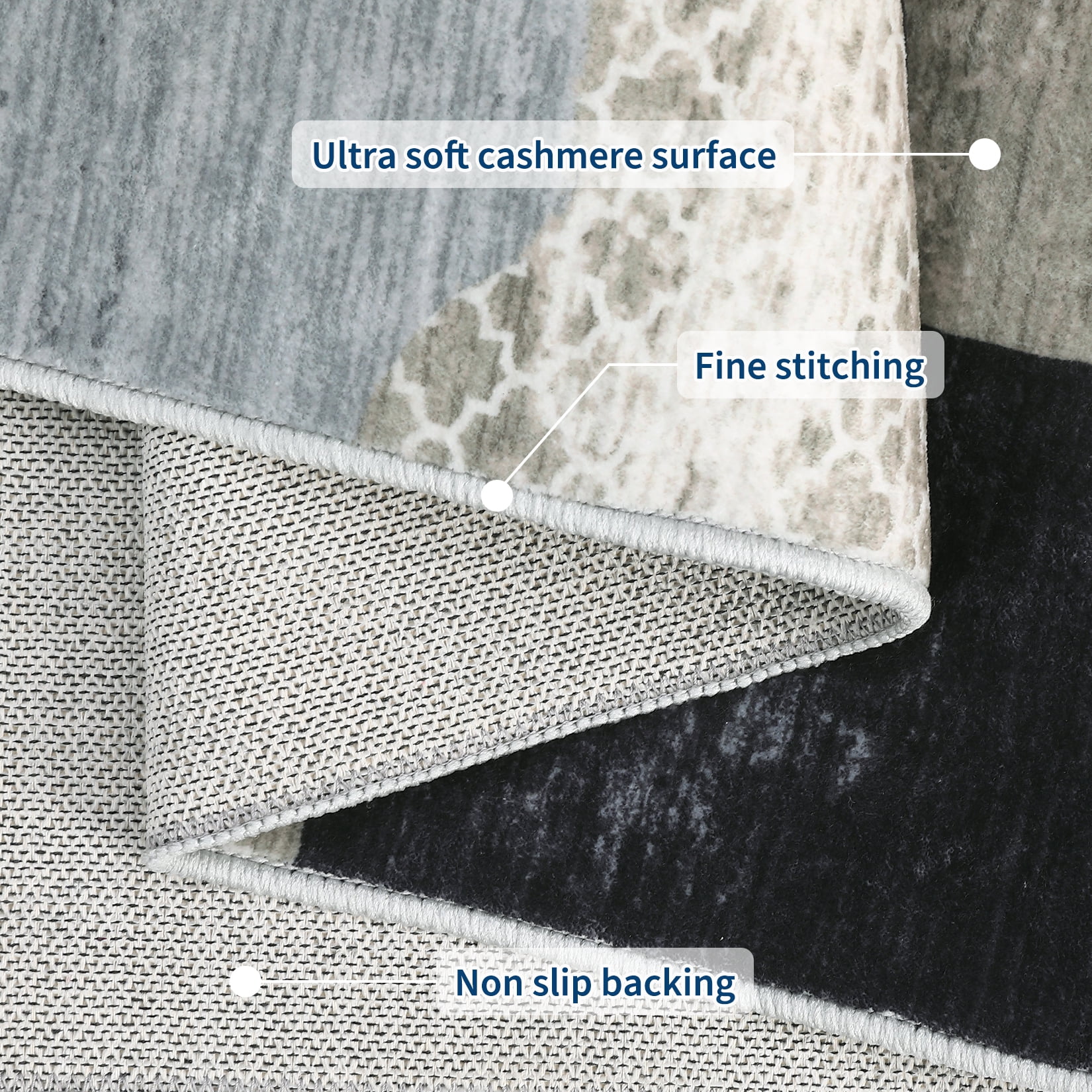 Hasoo Runner Rug 2x6 Non-Slip Washable Low Pile Abstract Print for Kitchen Indoor Gray