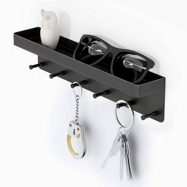 Key Holder, 6 Hooks Wall Mount Key Rack, Adhesive Mail Organizer with Key Hooks