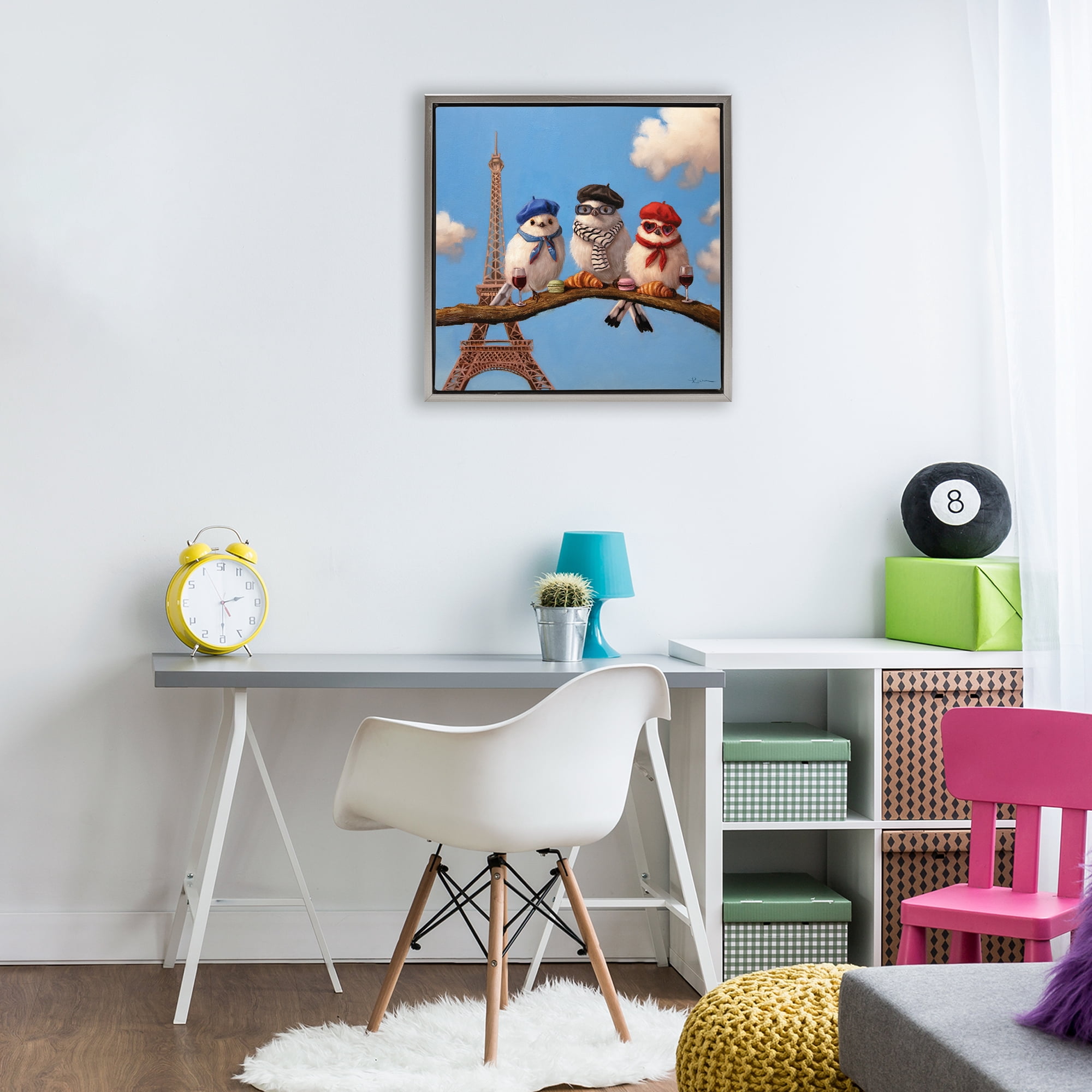 Stupell Industries Parisian Chic Birds in Paris Gray Framed Floater Canvas Wall Art, design by Lucia Heffernan