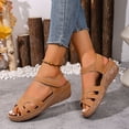 thumbnail image 3 of Walking Sandals for Women Trendy Crooss Strappy Open Toe Wedges Comfy Arch Support Orthopedic Shoes Ankle Strap Summer Heels Brown Size 7.5, 3 of 7
