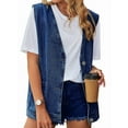 thumbnail image 2 of Plus Size Denim Vest Top for Women Button Down V Neck Waistcoat Sleeveless Jean Jacket Vests Dark Blue L, 2 of 9
