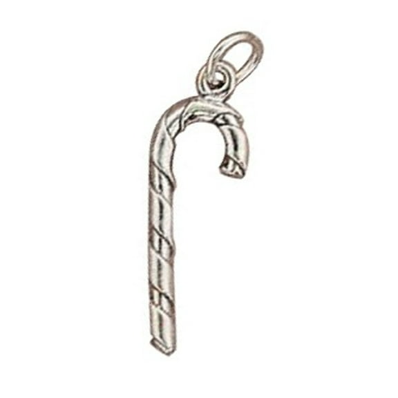 Sterling Silver 16" .8mm Box Chain Striped Christmas Candy Cane Pendant Necklace