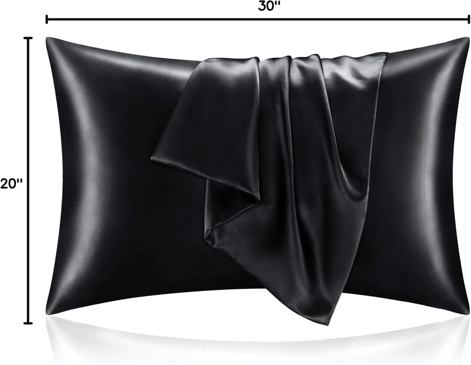 Satin Pillowcase for Hair and Skin, Super Soft and Cooling Similar to Silk Pillow Cases 2 Pack with Envelope Closure, Gift for Women Men(20"x30" Queen Size, Black)