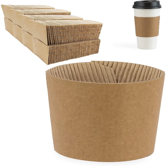 [500 Pack] Kraft Coffee Cup Sleeves - Brown Disposable Corrugated Cardboard Paper Jacket, Holds Hot and Cold Drinks, Espresso Coffee Milk Tea Beverage Insulator and Hand Protection