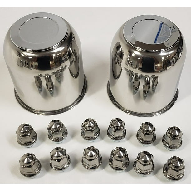2 Trailer Wheel Lug and Cap Sets Stainless Hub Cover 6 SS Lugs 3.75in