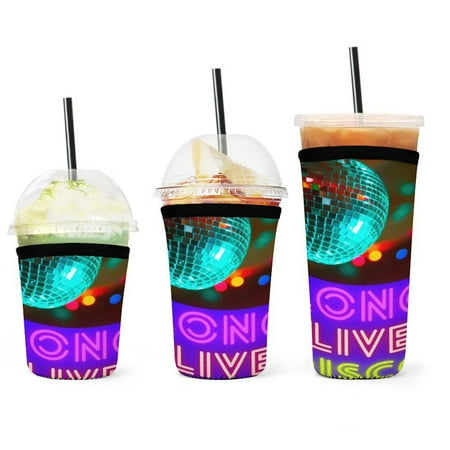 

Set of 3 Packs Reusable Hot And Iced Coffee Cup Sleeve Neoprene Tumbler Sleeve Long Live Disco(16 24 32oz)
